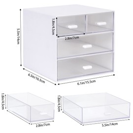 Zyners Desk Organizer with Drawer, Office Organizer with 4 Drawers, Desk Storage Box for, Desktop, Dressing table, Office, School, Home, Plastic Box and 4 Acrylic Drawers(White)
