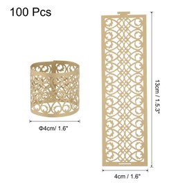 sourcing map 100Pcs Napkin Rings Laser Cut Foil Paper, Napkin Holder Hollow Napkin Bands for Weddings Party Serviette Table Decoration Restaurant (Brown, 5.3 x 1.6")