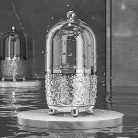 Fhmidic 360 Degree Rotating Makeup Brush Holder with Lid, Clear Dustproof Makeup Organizer for Dressing Table, Bathroom, Office, Rotating Cosmetic Organizer with 6 Compartments for Skin Care