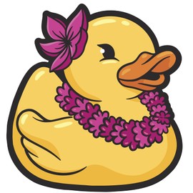 VulgrCo Rubber Duck Vacation Hawaii Flower Lei Animal Funny Sticker Vinyl Waterproof UV Resistant Decal For Phones Laptops Water Bottles Tumblers Boats Cars Trucks Windows Kayak 3" inch Bumper