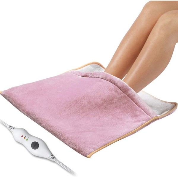 Foot Warmer Electric, Heating Pad King Size Ultra Soft Flannel, Extra Large for Bed, Abdomen, Feet, Back, Cramp, Office/Home Under Desk, 10ft Cord, Auto Off, 22" x 21" - Pink
