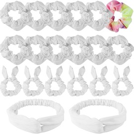 Pack of 20 White Hair Bobbles Scrunchies for Tie Dye, DIY Cotton Bow, Hair Bands, Elastic Hair Bands, Non-Slip Turban, 3 Types of Party Activities, Hair Accessories for Girls and Women