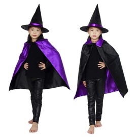 La Vogue Child/Adult Halloween Cloak and Pointed Hat Set, Cosplay, Witch Costume, Reversible, Unisex, Costume, Boys, Girls, Dress, purple berry
