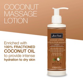 Bon Vital' Coconut Massage Lotion with 100% Pure Fractionated Coconut Oil, Lightweight Massage Lotion, Provides a Massage with Intense Skin Hydrating and Moisturizing 8 Oz, Label may Vary