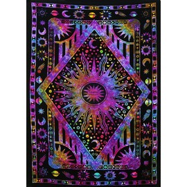 Popular Handicrafts Kp786 Twin Psychedelic Celestial Sun Moon Planet Bohemian Tapestry Wall Hanging Dorm Decor Boho Tapestries Hippie Hippy Purple tie dye Tapestry Beach Coverlet