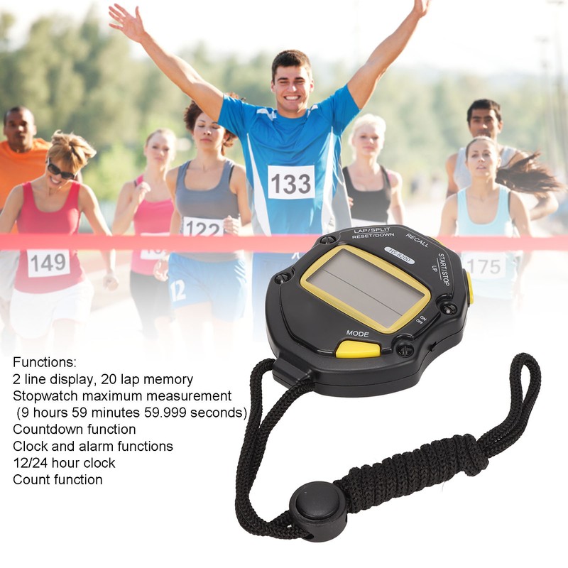 Electronic Stopwatch 2 Line Display 20 Lap Memory Digital Sports