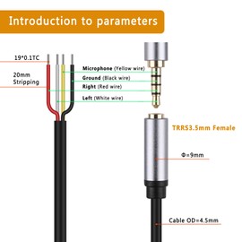 2-Pack 12.5 Inch Replacement 3.5 mm Female Socket to Bare Wire Open End TRRS 4 Pole Stereo 1/8 Inch 3.5 mm Jack Plug Audio Cable for Headphones Headset Headphones Microphone Cable Repair