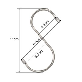 S Shaped Hooks, Large S Hooks, Stainless Steel, Set of 10 (4.3 inches (11 cm) x 3.9 inches (10 cm)), Universal Hooks, Rust Resistant, Kitchen, Bathroom, Bath, Silver