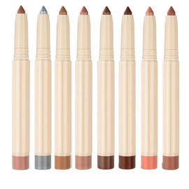 8Pcs Glitter Eye Shadow Sticks Liner Pencils Makeup, Pearl White Smokey Black Gray Silver Violet Purple Khaki Royal Blue Shimmer Glitter Eyeliner Pencil Eyeshadow Makeup for Older Women (8Pcs-Set03)