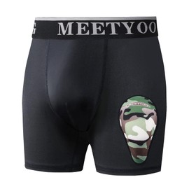 MEETYOO Youth Boys Athletic Compression Sliding Shorts with Soft Cup Pocket for Baseball Football Lacrosse Hockey Black