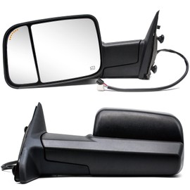 Adanz Pair Towing Mirrors fit for 2009-2018 Ram 1500;2010-2018 Ram 2500 3500 Pickup Truck Power Heated Temperature Sensor Arrow Signal on Glass Puddle Lamp LH RH Tow Mirrors Black Housing
