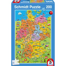 Schmidt Spiele Jigsaw Puzzle 56312, Map of Germany with Pictures, 200 Pieces, Children's Jigsaw Puzzle, colourful