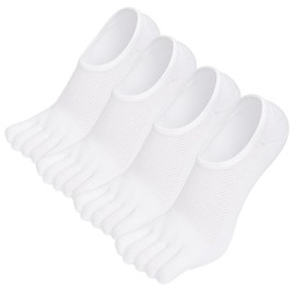 Hellomamma No Show Toe Socks for Men: 5 Finger Hidden Cotton Low Cut Socks Anti-Blister Reduce Friction for Running Walking Sports 4 Pairs White Size 9-11