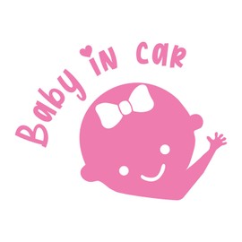 P007 Baby in Car Sticker 14 cm x 10 cm Car Sticker Baby Sticker Vinyl Baby on Board (V2 Girls, Pink)