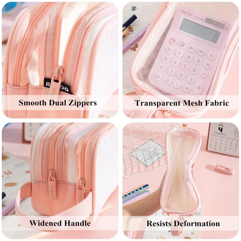 RuiChy Transparent Mesh Pen Case, Pencil Case, Large Capacity, Double