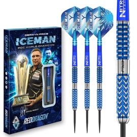 RED DRAGON Darts – Professional Player – Gerwyn Price Iceman Glacier 24g - 90% Tungsten Steel tip Darts Set with Dart Flights and Dart Shafts (Stems)