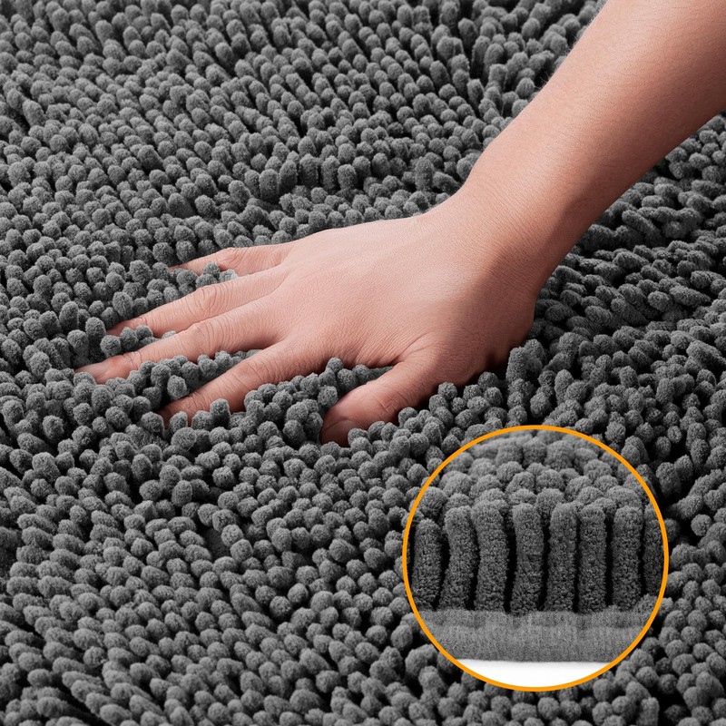Yeaban Dark Gray Bathroom Rugs – Thick Chenille Bath Mats