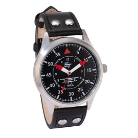 EUROtops Atlas Pilot Watch - Analog Pilot Watch with Red Hands Chinese Quartz Movement Mineral Glass/Zinc Alloy/Leather Strap Mens Flight Around the World Watch in 1924, black, Military