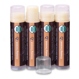 Earth's Daughter USDA Organic Lip Balm 4-Pack Creamy Coconut Flavor - Beeswax, Coconut Oil, Vitamin E - Best Lip Repair Chapstick for Dry Cracked Lips