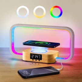 Bedside Lamp with Wireless Charger, LED Table Lamp, Touch Control Night Light with RGB Colors, Stepless Dimming, Nightstand Desk Lamp with Charging Station & USB Charging Port for Bedroom (Wooden)