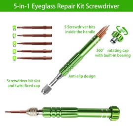 5-in-1 Eyeglass Repair Kit, 3in1 Multifunctional Small Screwdriver Set, Phone Repair Kit, Premium Screwdriver Tools Kit for Repairing Sunglasses, Watches, Electronic Products, Toys (Green)