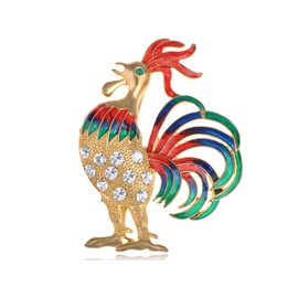 Alilang Golden Tone Clear Rhinestones Enamel Cock Rooster Bantam Brooch Funny Animal Lapel Pins