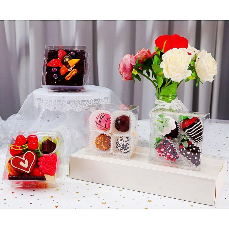 SLShePack SLShePack 25Pack 5x5x2Inches Clear Bakery Boxes Chocolate Covered Strawberry
