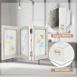 KTMOUW Portaretratos con Bisagras de 4x6 Pulgadas Marcos para Fotos con 3 Aberturas Cuadros para Fotos con Vidrio Real,Marco para Fotos Gris