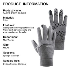 TAGVO Winter Sports Gloves Non-Slip Cycling Gloves Waterproof and Windproof Outdoor Work Gloves Portable Running Gloves Perfect Fit Super Grip Thin Fleece Lining Touch Screen