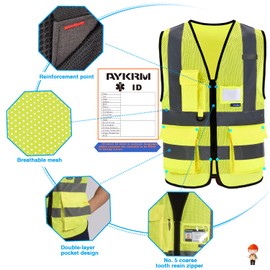 Mesh hi vis vest with zip Yellow mesh high viz Class 2 hi vis Zipper Front High Visibility vest Hi Vis Executive Vest Waistcoat with Phone & ID Pockets