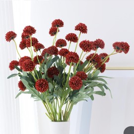 LVEFIT 10 Pcs Burnt Orange Kiku Flower Fake Mums Long Stem Flowers,Faux Kiku Flower Bulk,Silk Flowers Mini Chrysanthemum Floral Arrangements,Artificial Flowers Chrysanth Mini Fake Flower