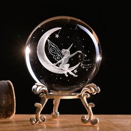 IFOLAINA 3D Moon Fairy Crystal Ball Paperweight Glass Sphere Charming Fairy Figurines for Home Decor for Girl Ornament