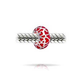 Valentine Red Silver Filigree Open Heart Cutout Love Murano Glass Spacer Charm Bead For Women For Teen .925 Sterling Silver Core Fits European Bracelet