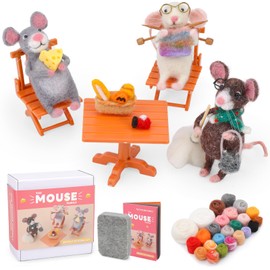 UOOU Needle Felting Kit,3 Pcs Mouse Family Needle Felt Beginner Kit,Including Basic Needle Felting Tools,Instructions,Needle Felt Craft Kit for Indoor Home Decor