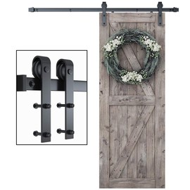 SMARTSTANDARD 6 Feet Heavy Duty Sturdy Sliding Barn Door Hardware Kit-Smoothly and Quietly-Includes Detailed Installation Fit 36" Wide Doorpanel (J Shape Hanger) Black