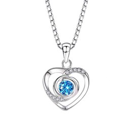 Deyanse 925 Sterling Silver Necklace for Women, 12mm Love Heart Sterling Silver Pendant, 45mm Chain Length Small Heart Pendant, with Blue 5A Cubic Zirconia, Gift for Valentine's Day Christmas
