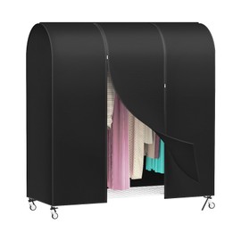 Zilink 60'' Garment Rack Cover Dustproof Clothes Rack Cover Breathable Garment Bags Protector Wardrobe Cover with 2 Durable Zippers for Garment Rack, Black, (Rack Not Included)