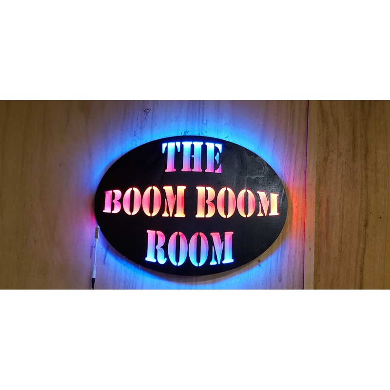 The Boom Boom Room- Wood Led Man cave sign, Handmade