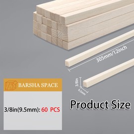 60pcs Dowel Rods 3/8 x 3/8 x 12 inch, Square Wood for Crafts & Model Making (3/8"x12"-60pcs)