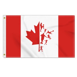 3×5 FT Canada Football Celebration Flag,Large 100D Canadian Soccer Goal Outdoor Banner,Novel Decor with Football Pattern,Doube Side Printing for Patio Garden with Brass Gromment