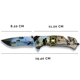 BRIPAC Taktisches Taschenmesser + Geldbörse mit graviertem Wappen + besticktes Armband – Exklusives mit Details der spanischen Flagge – Militär- und Sammlerzubehör (BRIPAC bedruckt)