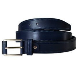 PASQUALE CUTARELLI Mens Plain Italian Bullhide Leather Belt with Double Stitch Navy Blue Small 34 Inches