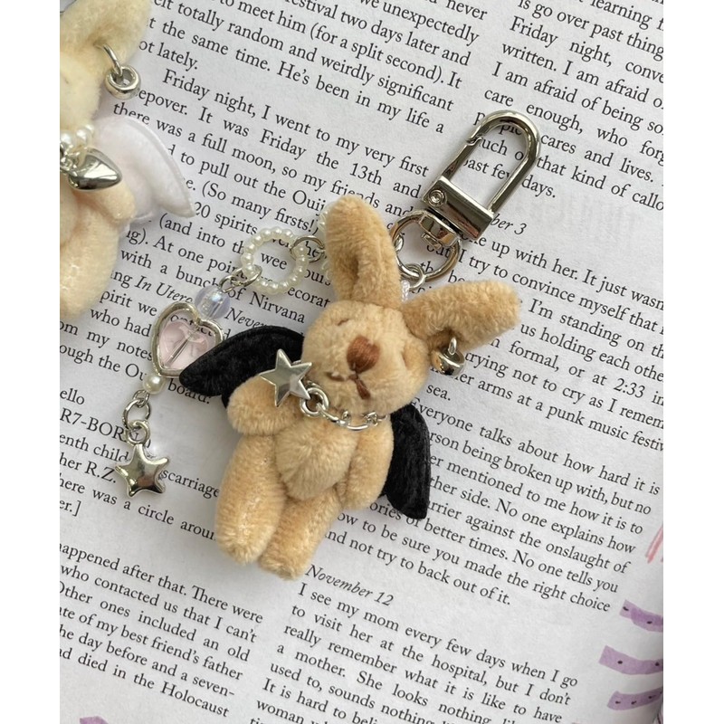 Wigo Mini Rabbit Angel Lanyard Keychain for Women, beige