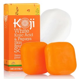 Koji White - Jabón Aclarante con Ácido Kójico y Papaya, 80 g, Paquete de 2 Barras