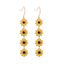 Daisy Earrings Flower Earrings Dangling Sakura Earrings Sunflower Floral Earrings Spring Summer Earrings Long Dangle Earrings Holiday Earrings (Yellow Black)