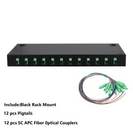 Xunsomten-12 Singlemode 12 Port SC-APC Rack Mount Enclosure Box & Splice Trays Fiber Cables Kit, 12 Core LGX Loaded Patch Panel Box fits for 19" Racks Cabinet (Include Pigtail & Couplers)