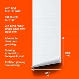 Geyer Instructional Products - 36" x 120" Large Graph Paper Roll, 2cm Black Grid, Ideal for School Classroom Graphing, Designing Blueprints and Floorplans, Tabletop Gaming and Custom Mapping