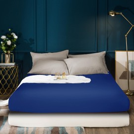 AYSW Extra Deep Fitted Sheet 16"(40 cm) King Size Bedding Brushed Microfiber Breathable (Navy Blue)