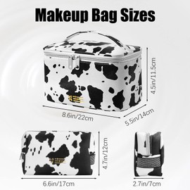 UOIXPUHUO - Juego de 2 bolsas de maquillaje con estampado de vaca portátil, bolsa de aseo con asa y divisor, bolsa de maquillaje de viaje impermeable, regalo grande para mujeres y niñas, Estampado de vaca