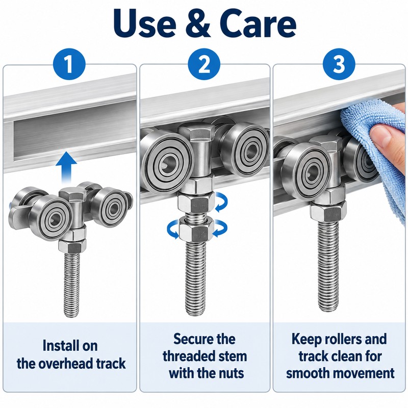 4-Wheel Sliding Door Roller for Wardrobes – Ceiling Track Trolley